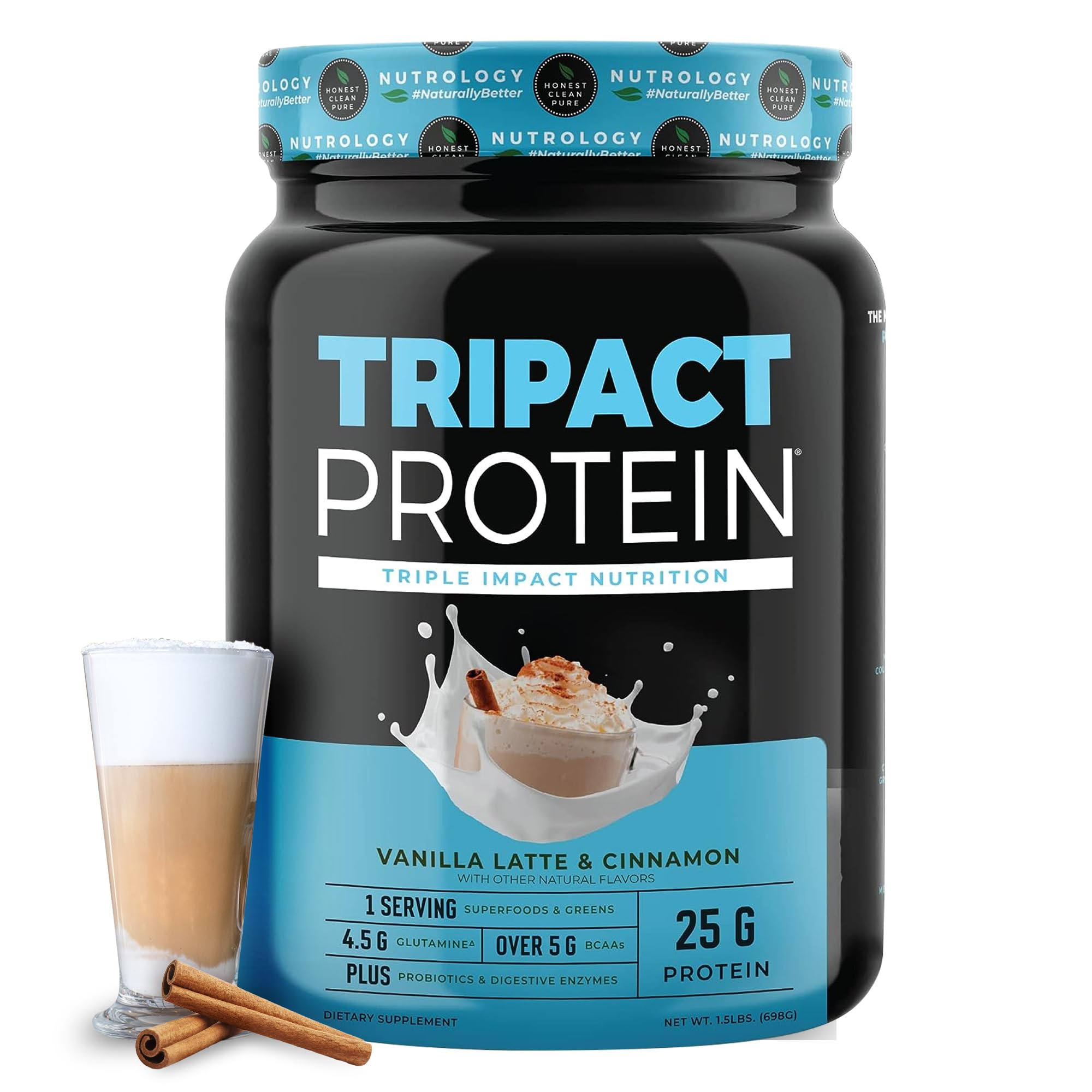 Nutrology TRIPACT vanilla latte shake shows smooth texture for post-workout recovery