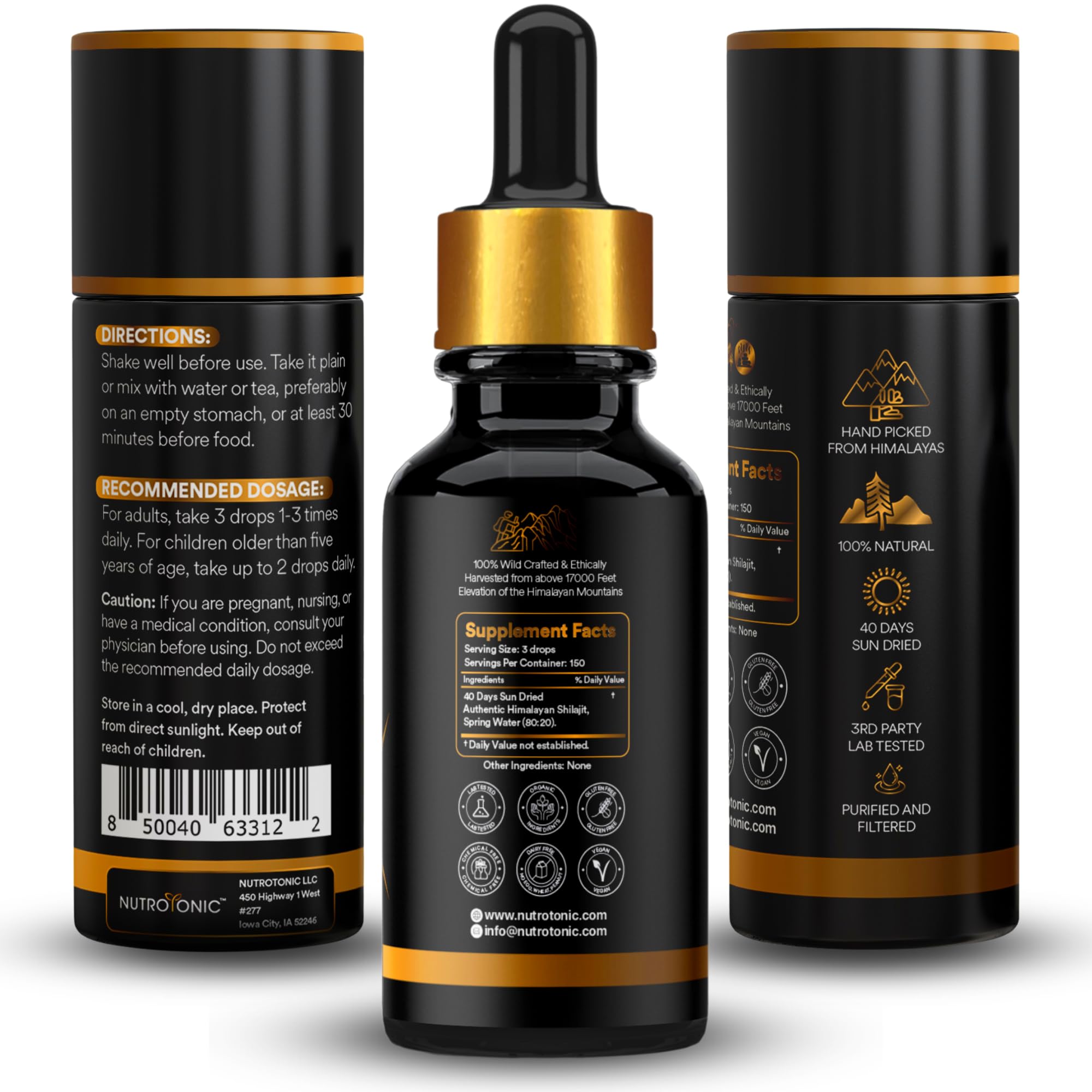 NutroTonic packaging highlights no artificial additives for clean drops