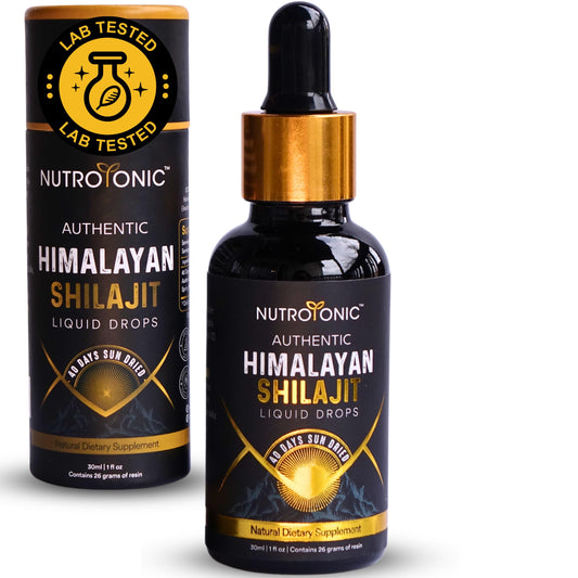 NutroTonic Himalayan Shilajit Drops bottle pour for daily vitality