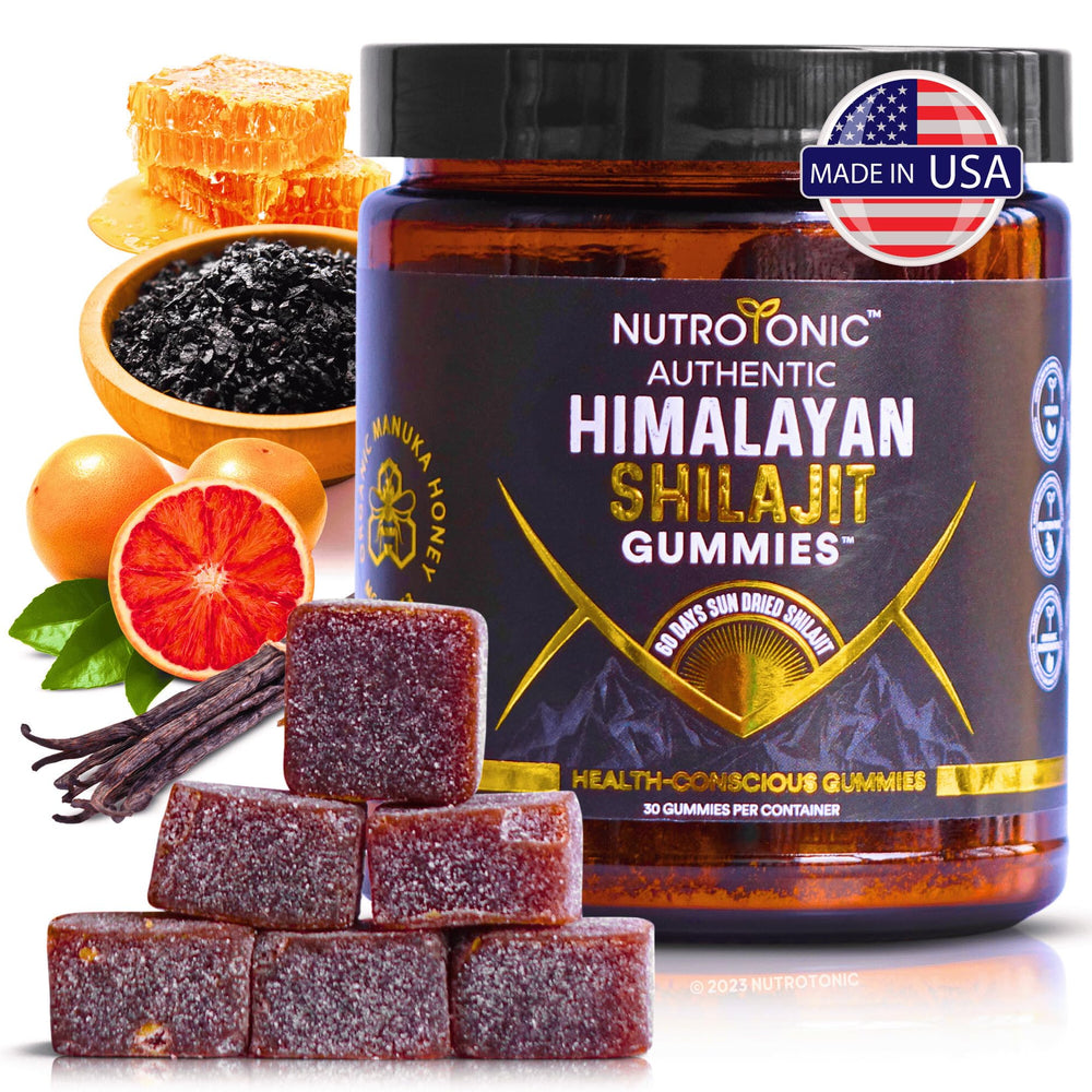 NutroTonic Shilajit Gummies bottle showing convenient daily wellness option