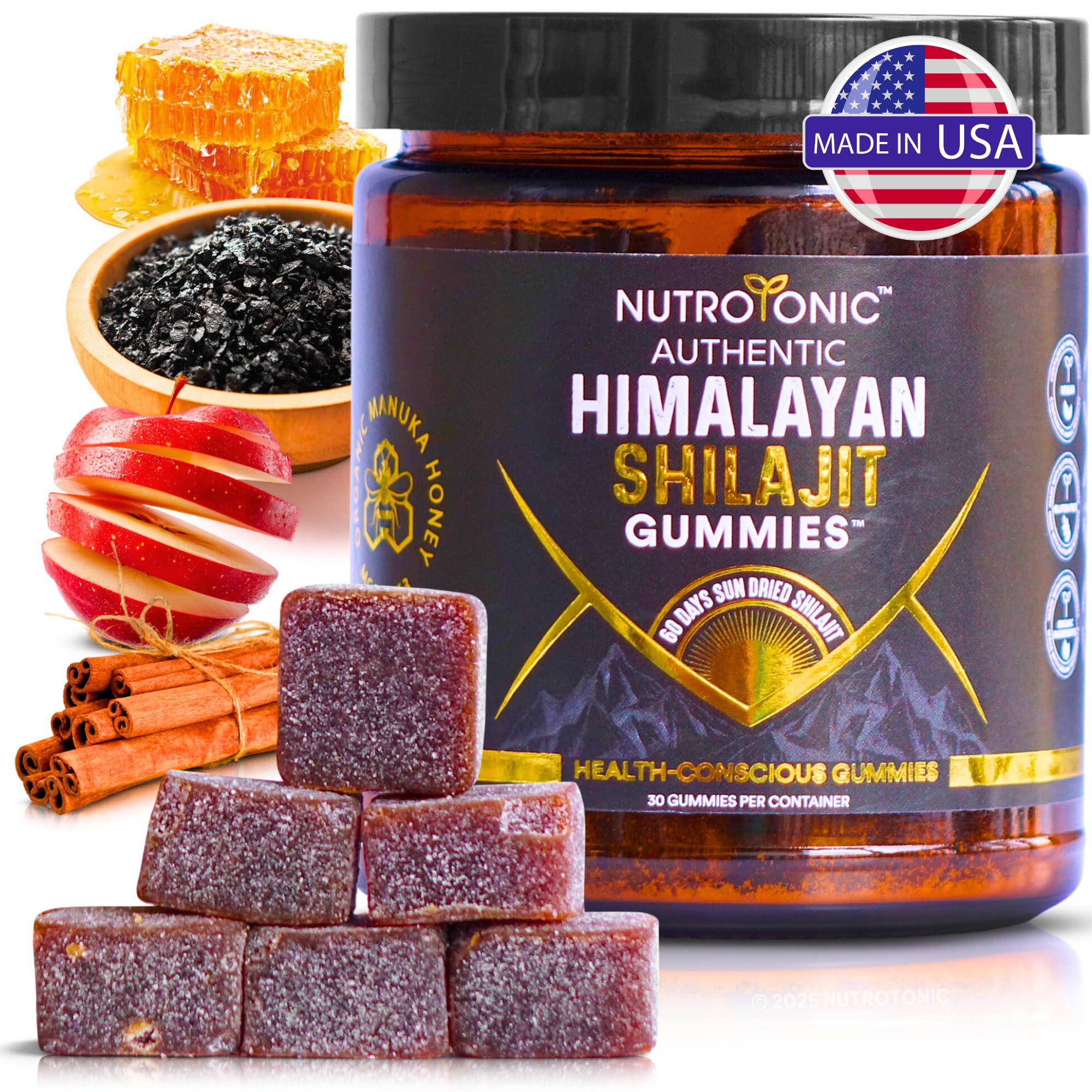 NutroTonic Shilajit Gummies bottle with apple cinnamon flavor for daily wellness