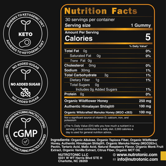 NutroTonic Shilajit Gummies bottle open for quick daily consumption.