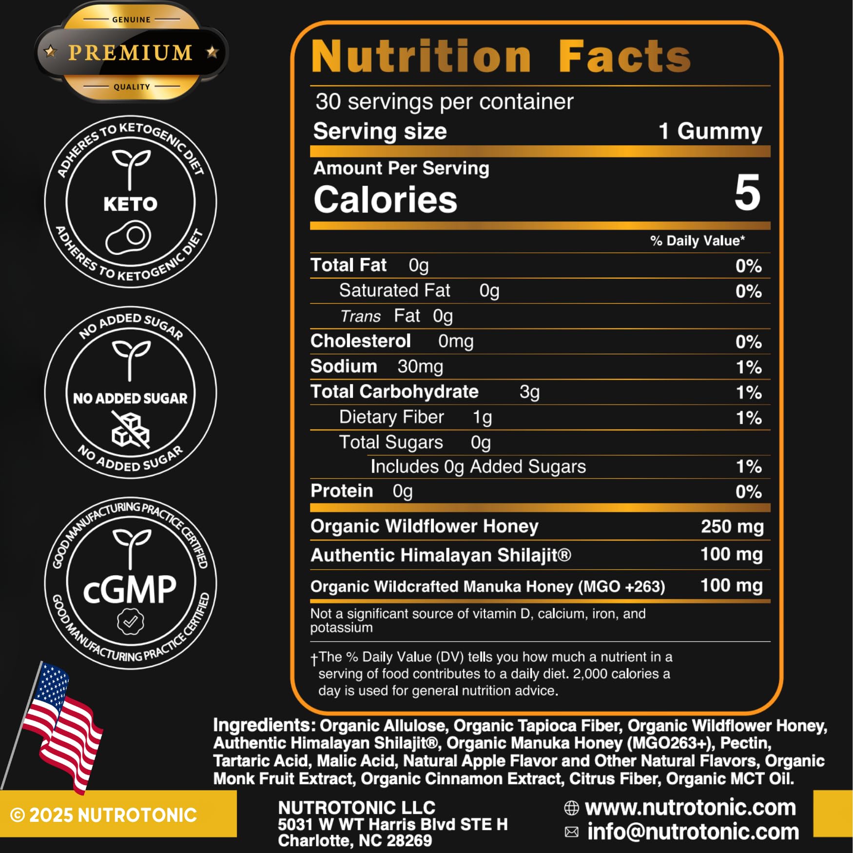 Vanilla bean and peach flavor hints visible on gummies