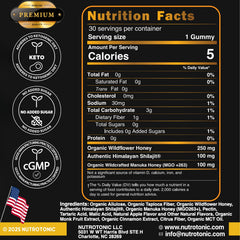 Vanilla bean and peach flavor hints visible on gummies