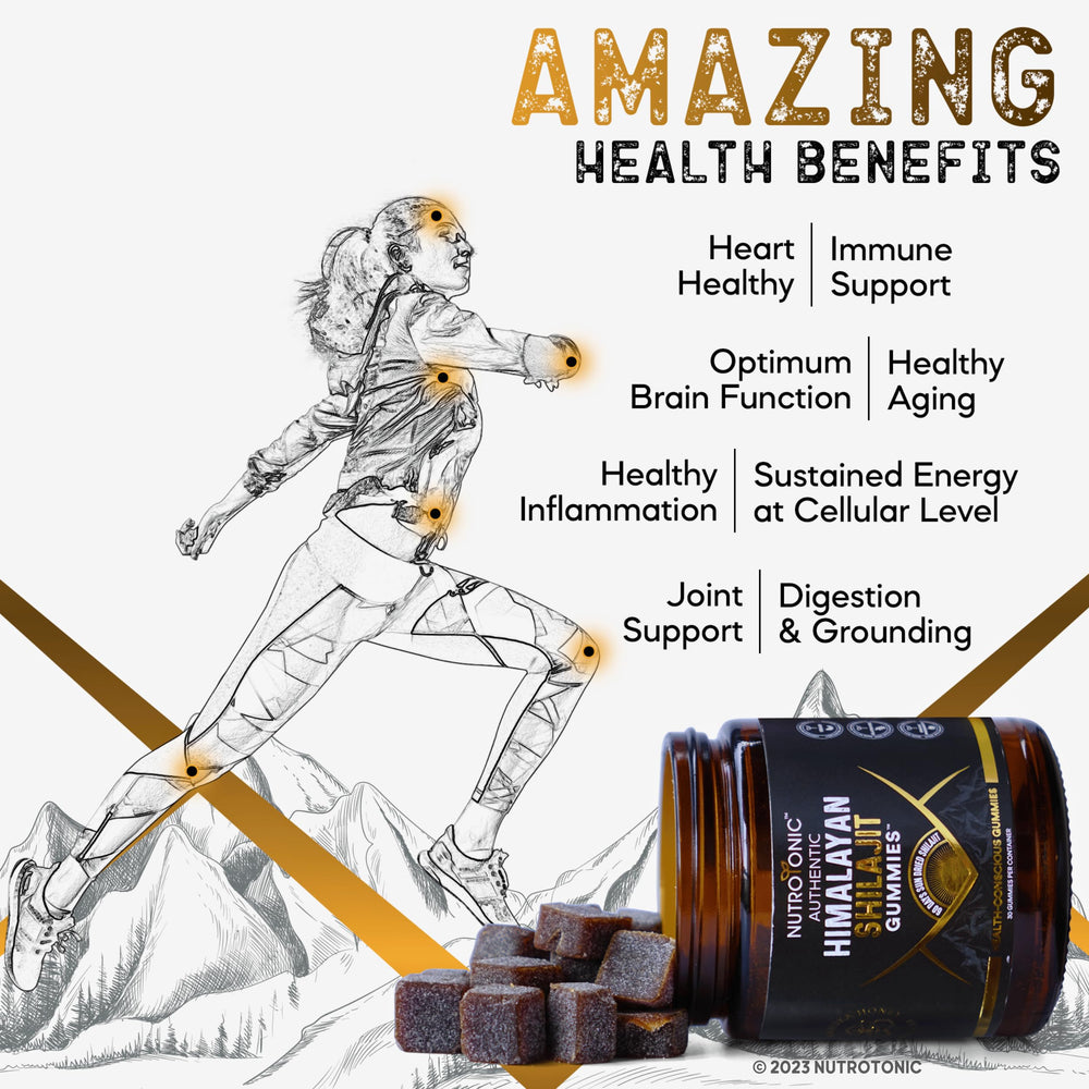 NutroTonic Shilajit Gummies closeup highlights texture and flavor notes