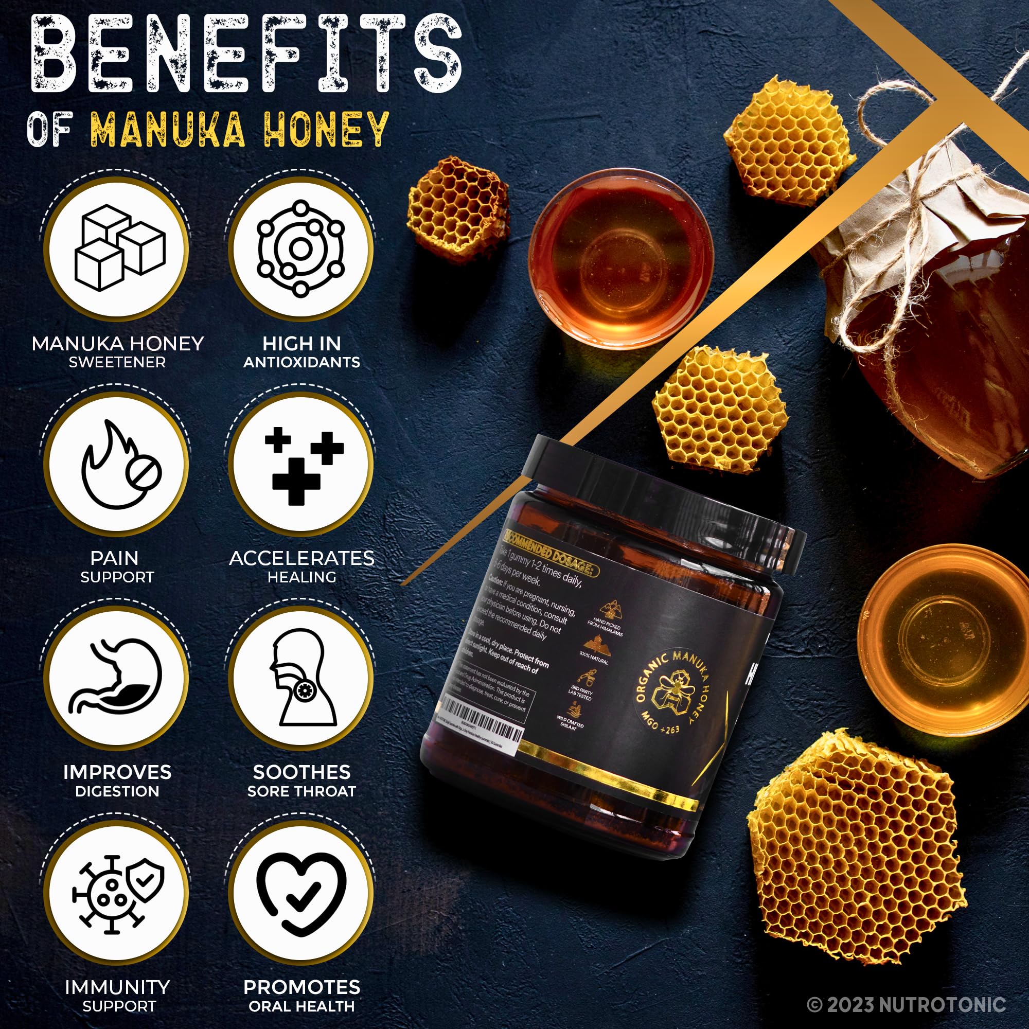 USA-made NutroTonic Shilajit Gummies packaging highlighting quality manufacturing.