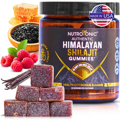 NutroTonic Shilajit Gummies packaging showcases premium wellness in a convenient bottle.