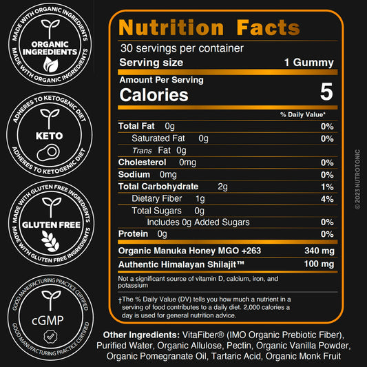 Close-up of vanilla-peach flavored NutroTonic Shilajit Gummies for flavor profile.