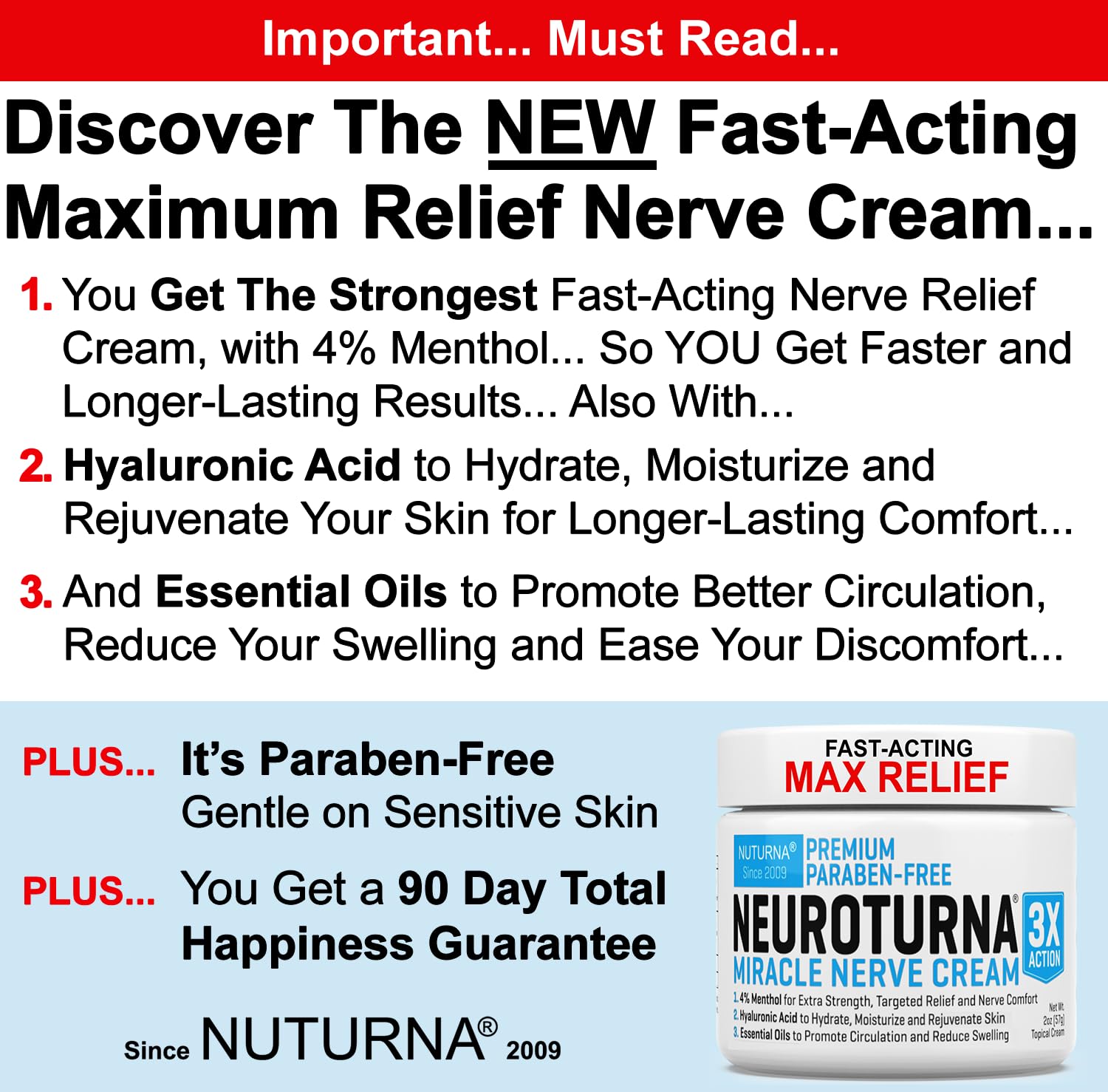 Nuturna nerve relief cream application on hand shows fast-acting cooling benefit.