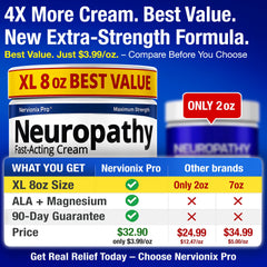 Nuturna Neuropathy Relief Cream 8 oz jar side view highlighting value and durable packaging.