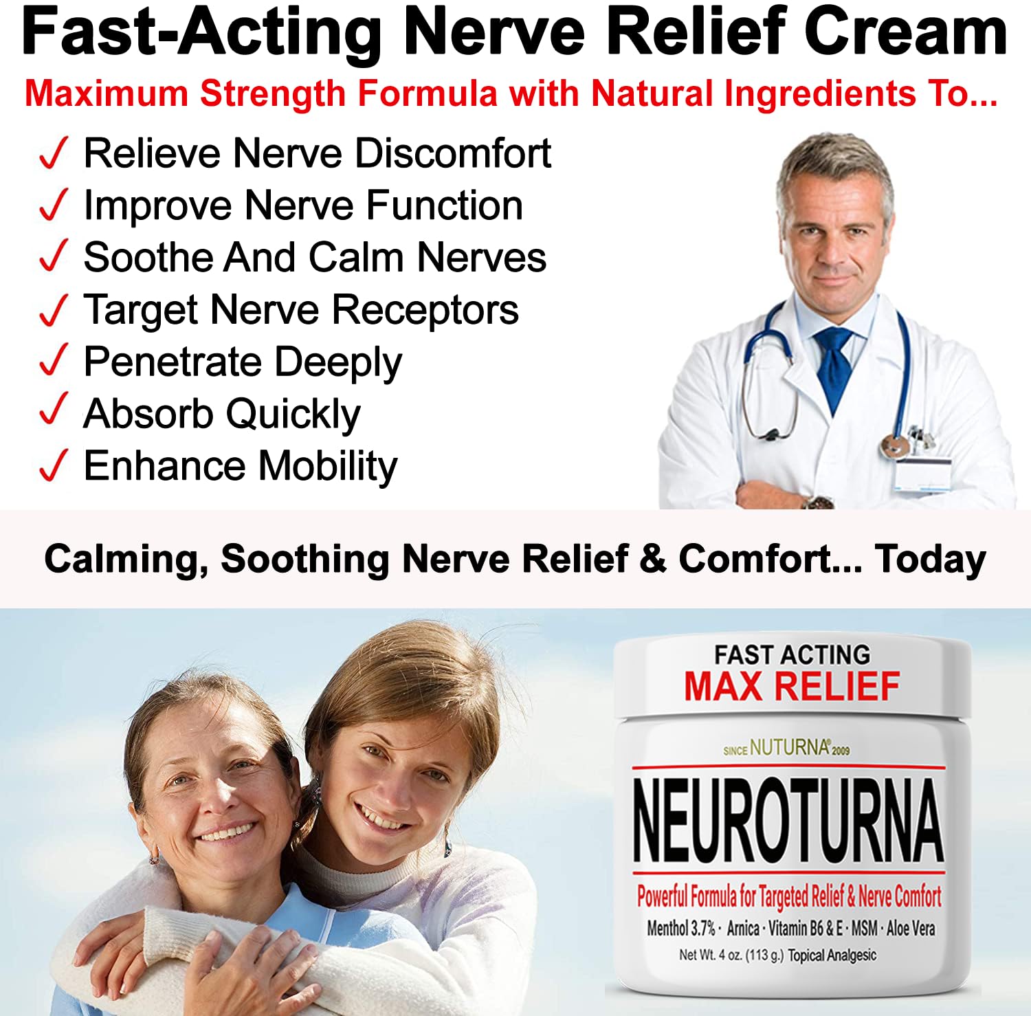 Nuturna Neuropathy Cream Arnica rich formulation highlighting calming benefits