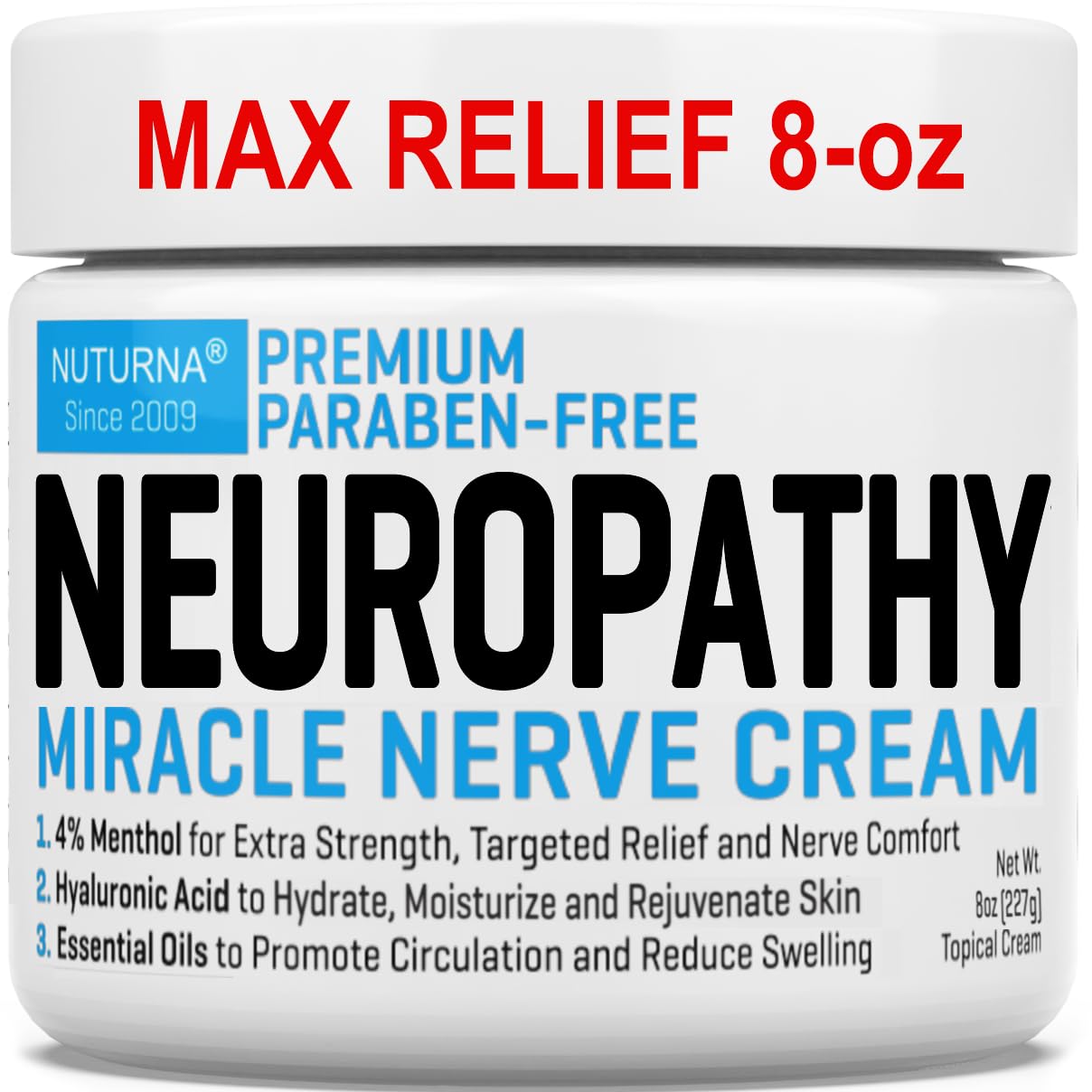 Nuturna Neuropathy Cream jar front view for targeted nerve relief and soothing comfort.