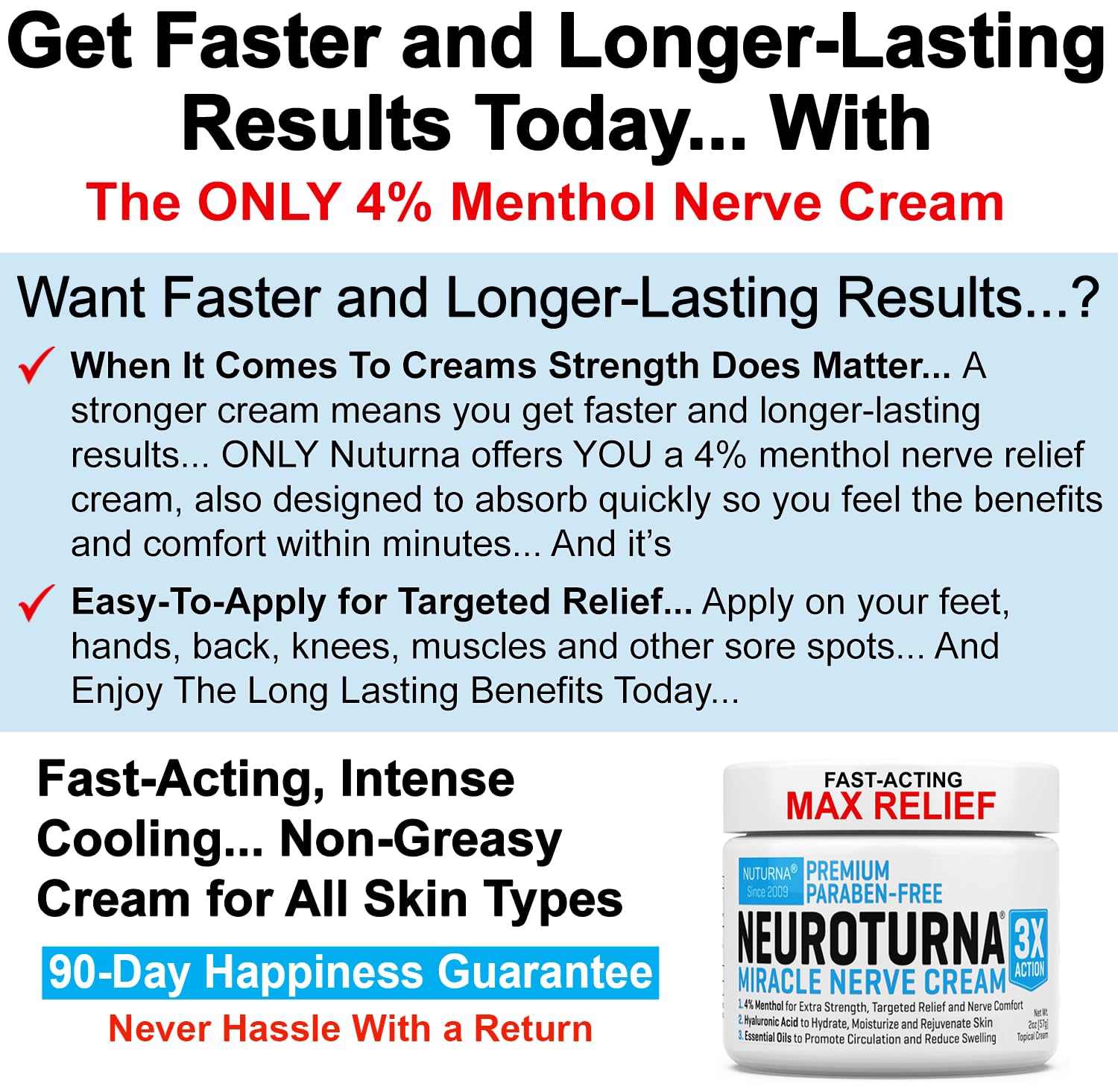 Nuturna Neuropathy Nerve Relief Cream texture and application closeup shows non-greasy feel.