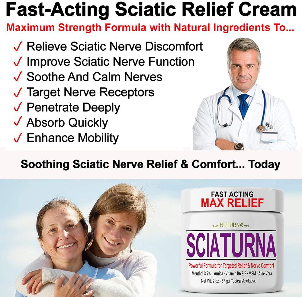 Nuturna Sciatica Nerve Cream ingredients blend highlights arnica and menthol.