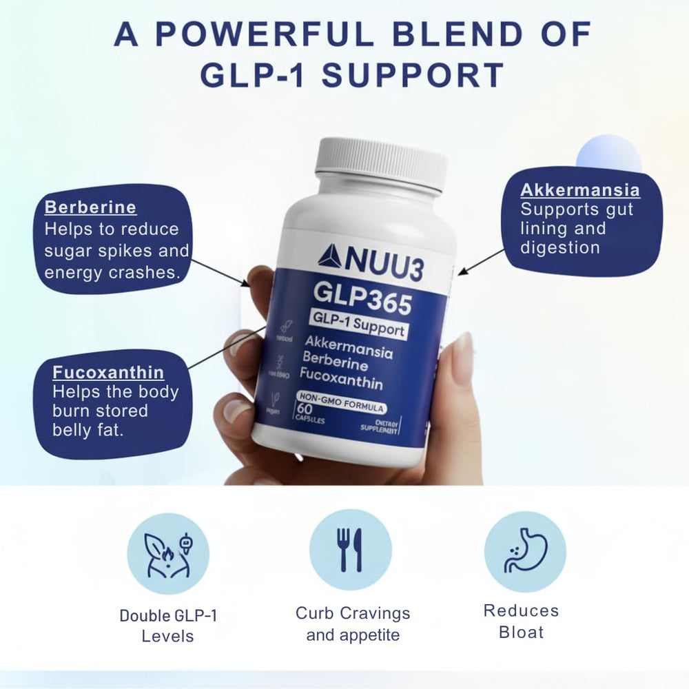 NUU3 GLP365 fucoxanthin capsules close-up for metabolism support.