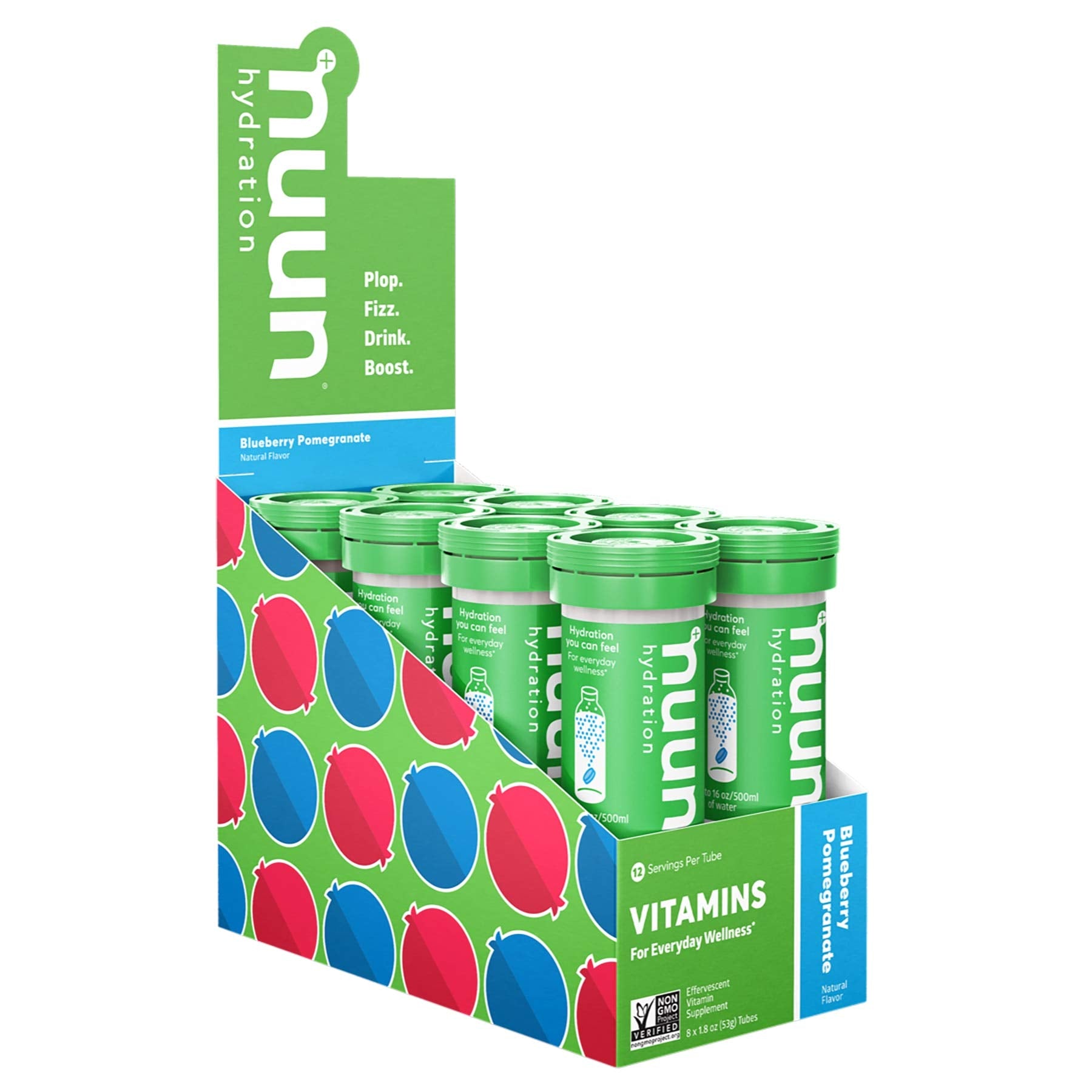 Nuun Blueberry Pomegranate electrolyte tabs in a tube for easy hydration on the go.