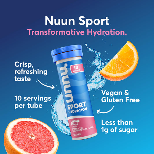 Nuun electrolyte tabs dissolving in water to refresh during workouts.