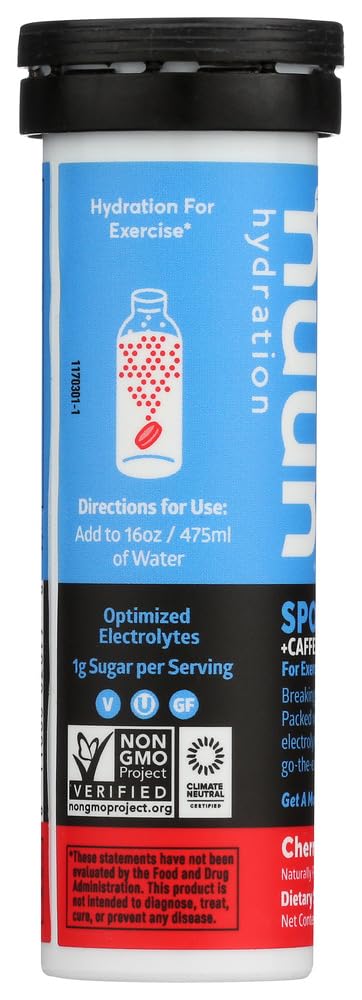 Nuun Energy Cherry Limeade tablets dissolving in water for hydration