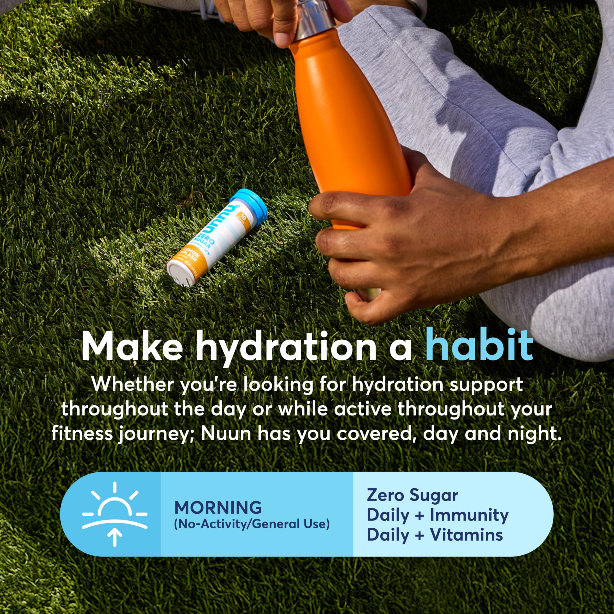 Glass of water with Nuun tablet fizzing during light activity