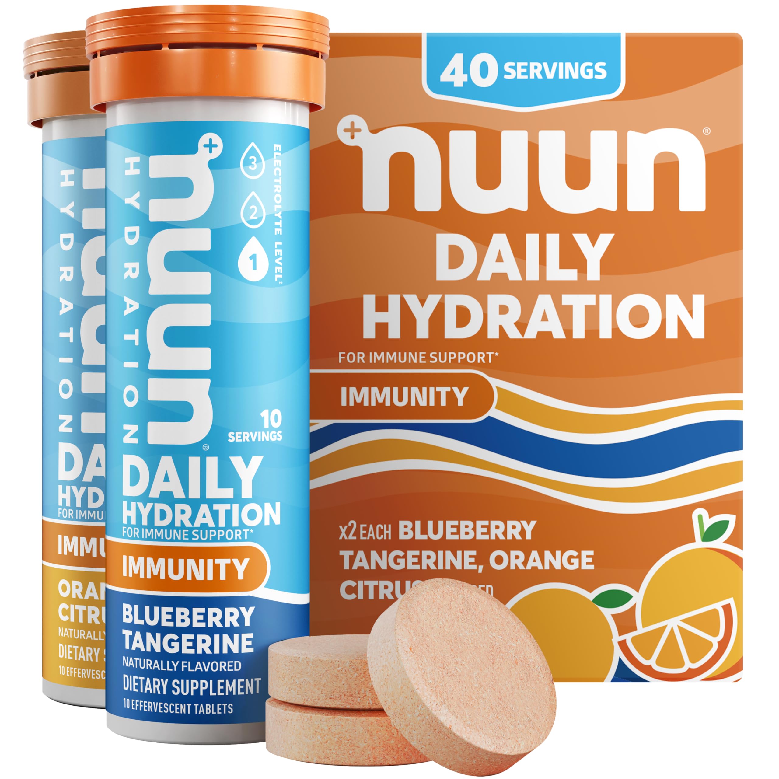 Nuun Immunity tablets dissolving in water for refreshing hydration.