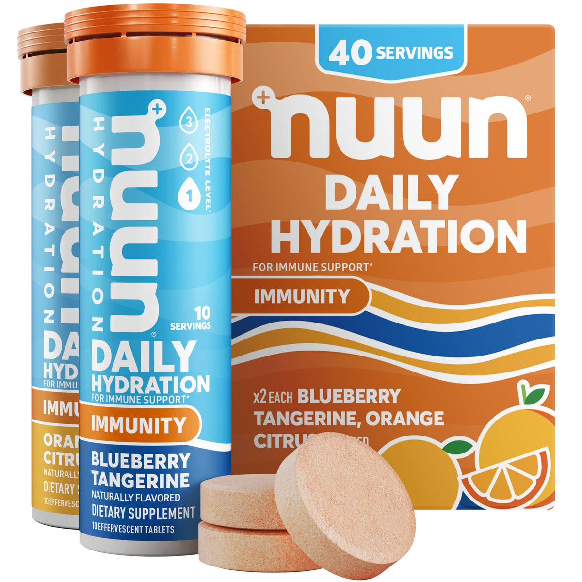 Nuun Immunity tablets dissolving in water for refreshing hydration.