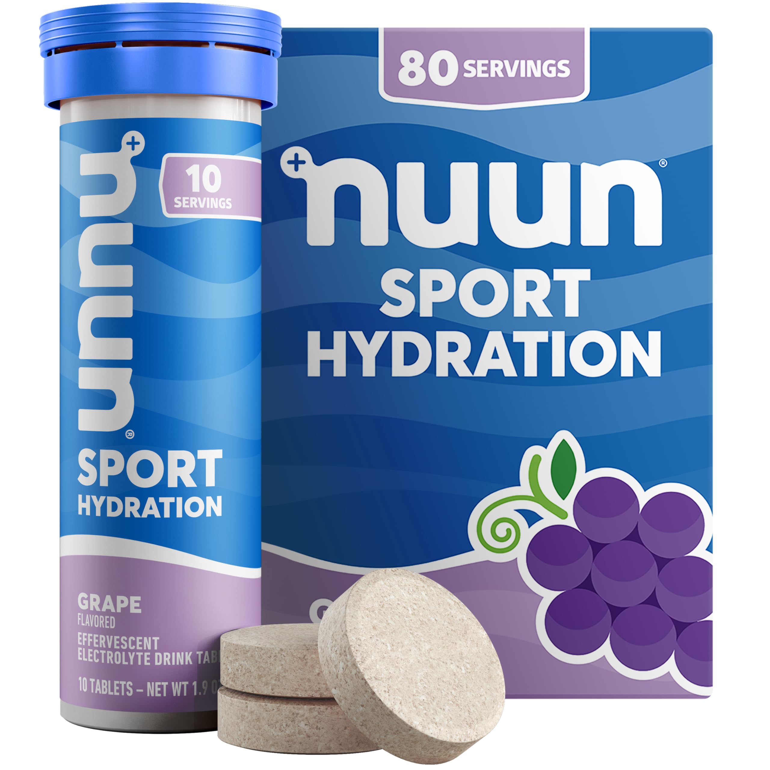 Nuun Sport grape tablets dissolving in water for on the go hydration