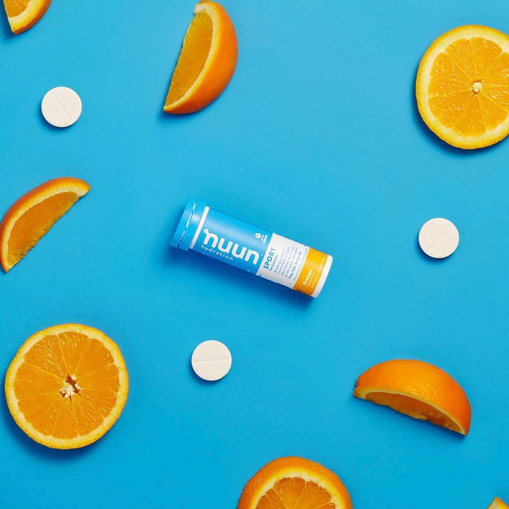 Compact Nuun Sport Orange tubes pack for easy travel.