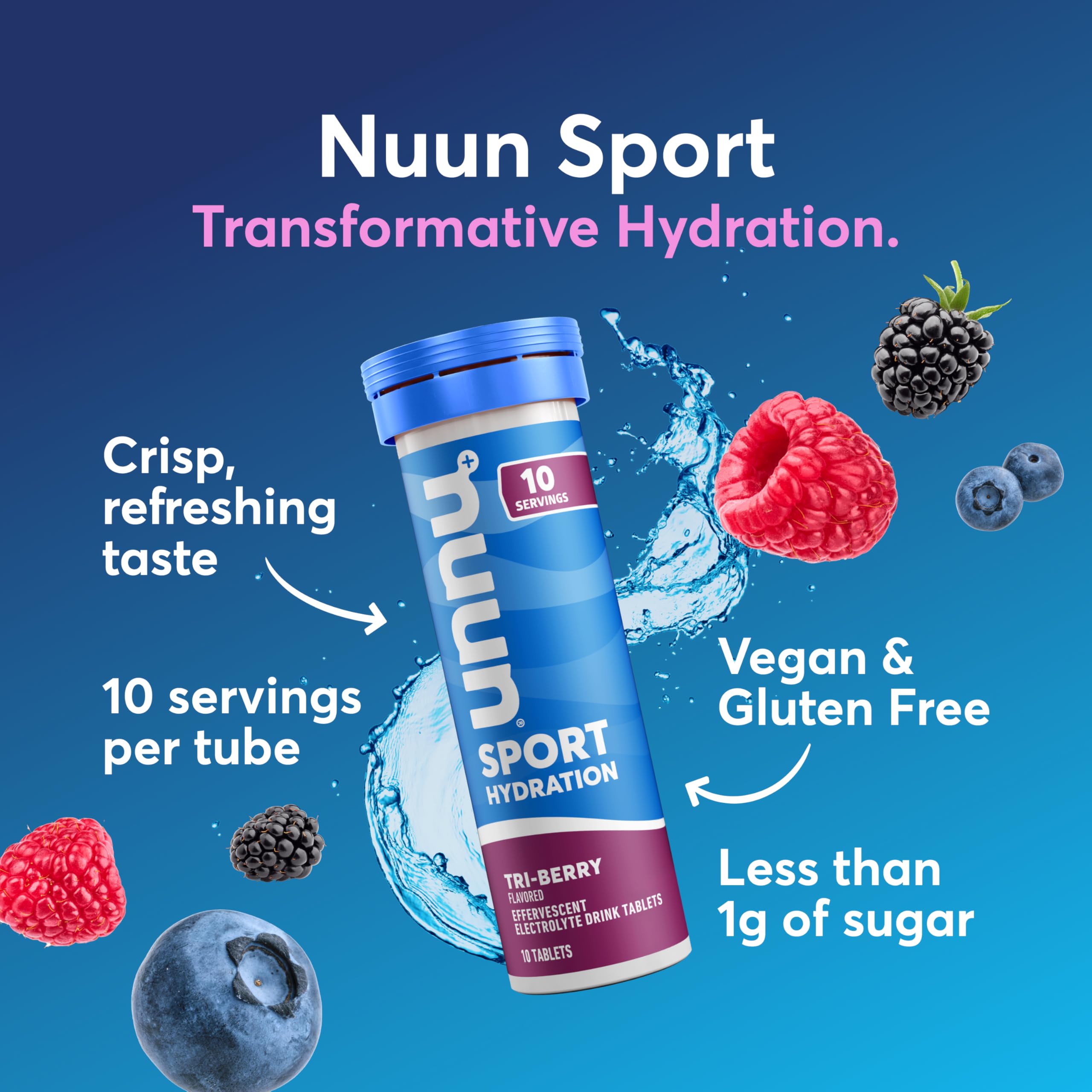Nuun Tri Berry tablet dissolves in a glass for easy electrolyte balance.