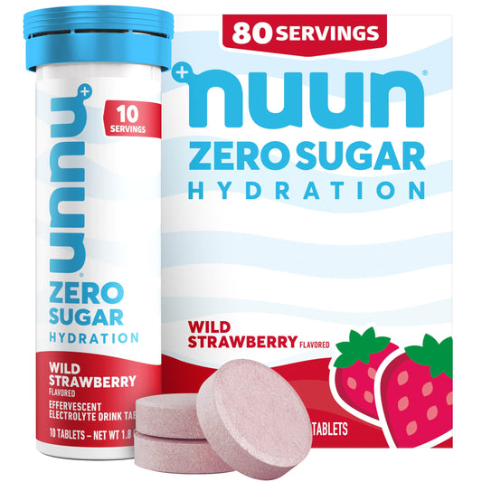 Nuun Zero Sugar Wild Strawberry tablet dissolving in water for quick hydration