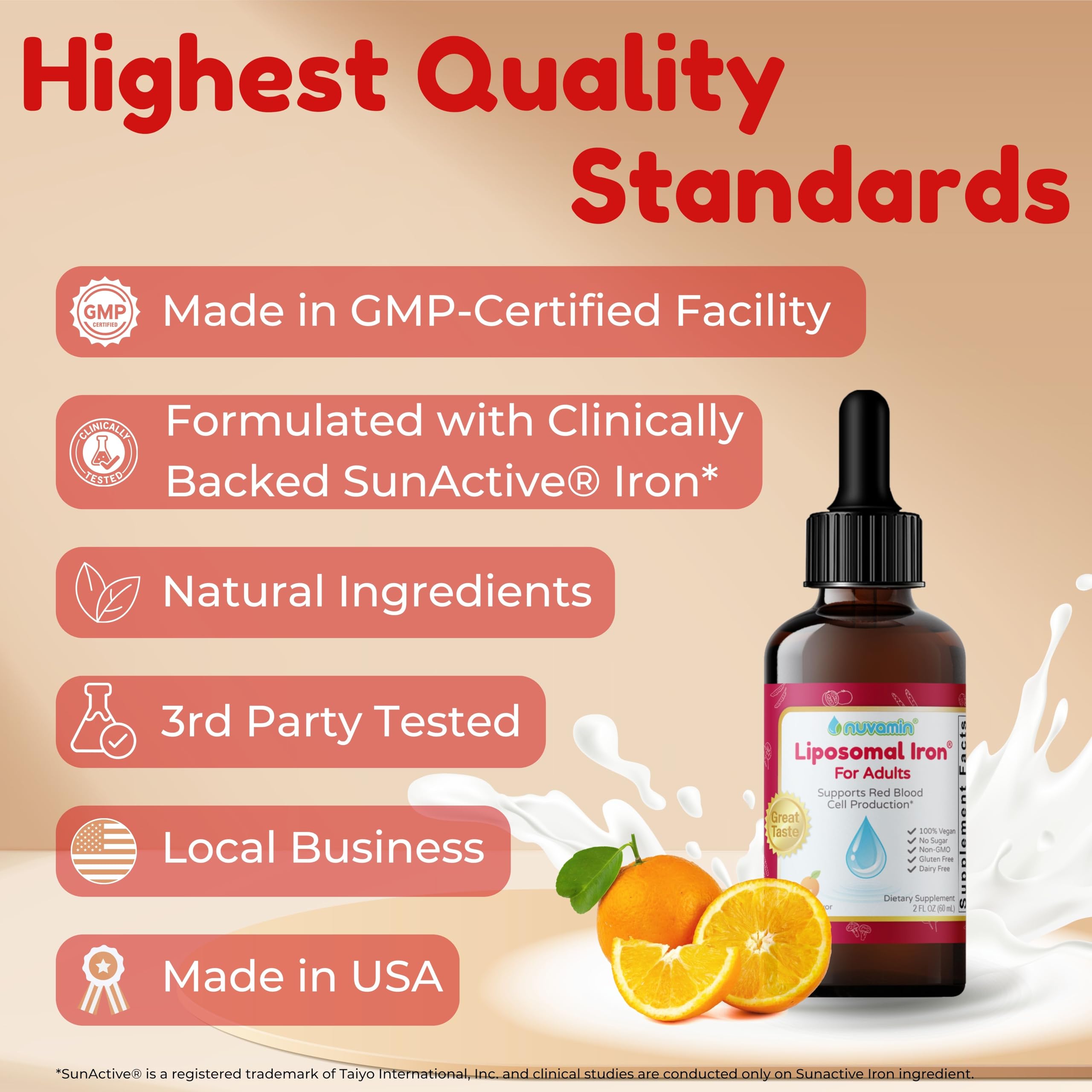 Nuvamin liposomal delivery graphic highlights efficient iron delivery.