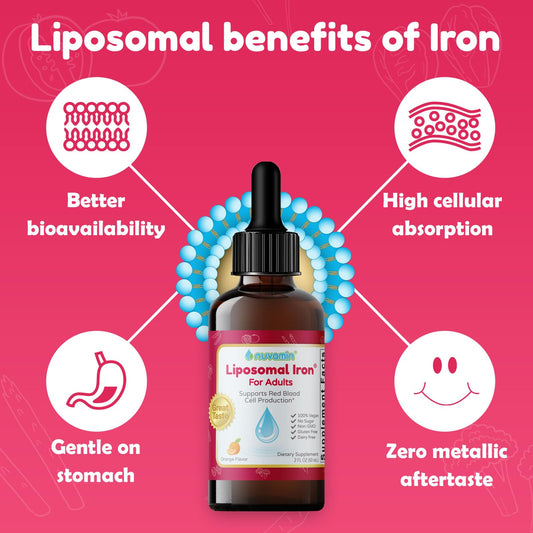 Close-up pour of Nuvamin iron drops for easy dosing.