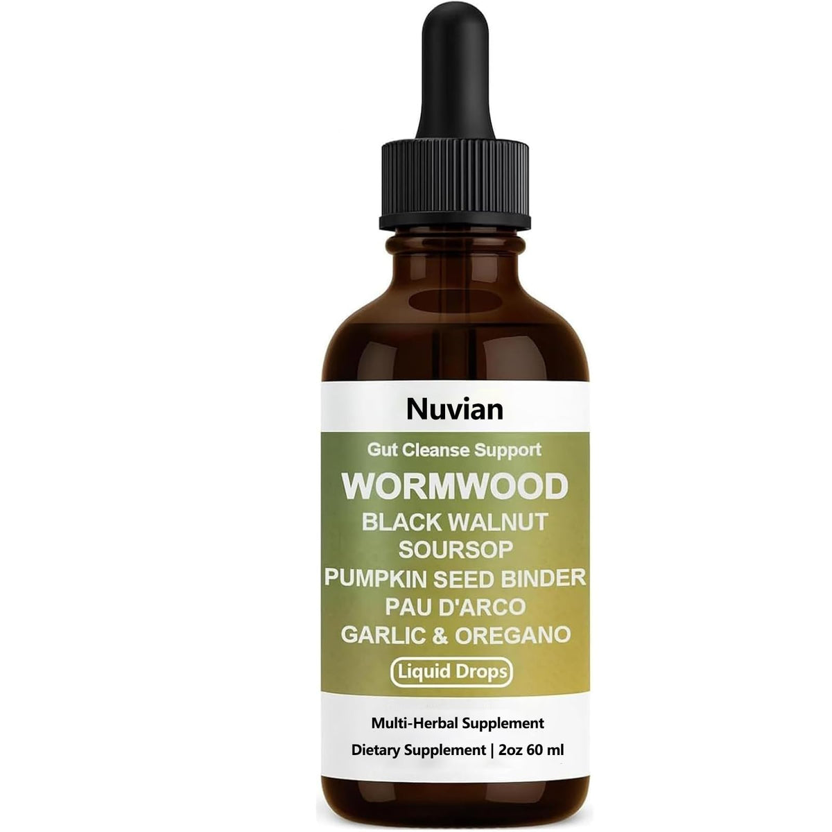 NUVIAN Wormwood Gut Cleanse bottle with dropper for daily digestive support.