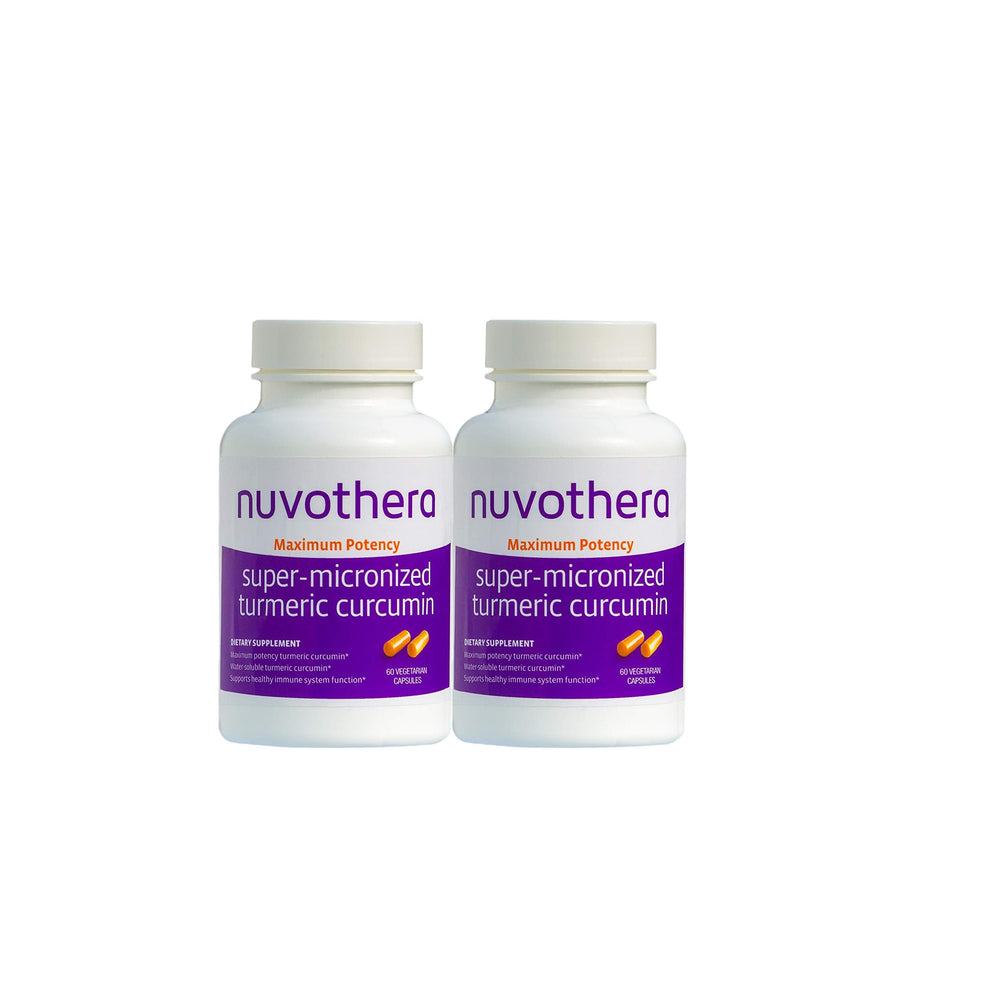 Nuvothera turmeric capsules label detail notes non-GMO and gluten-free.