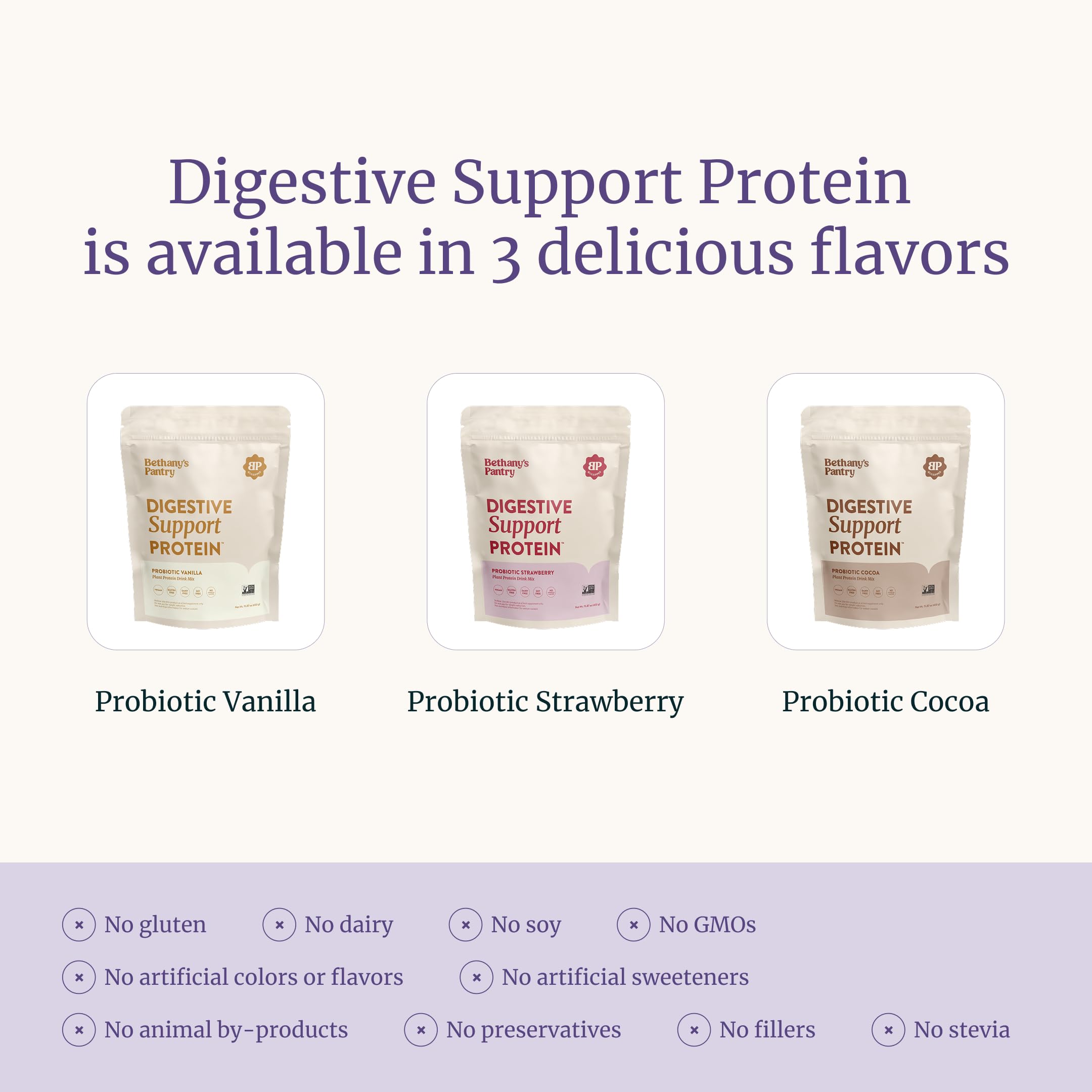 Nuzest Bethany's Pantry Vegan-GMO-Free highlights plant-based protein without common allergens.