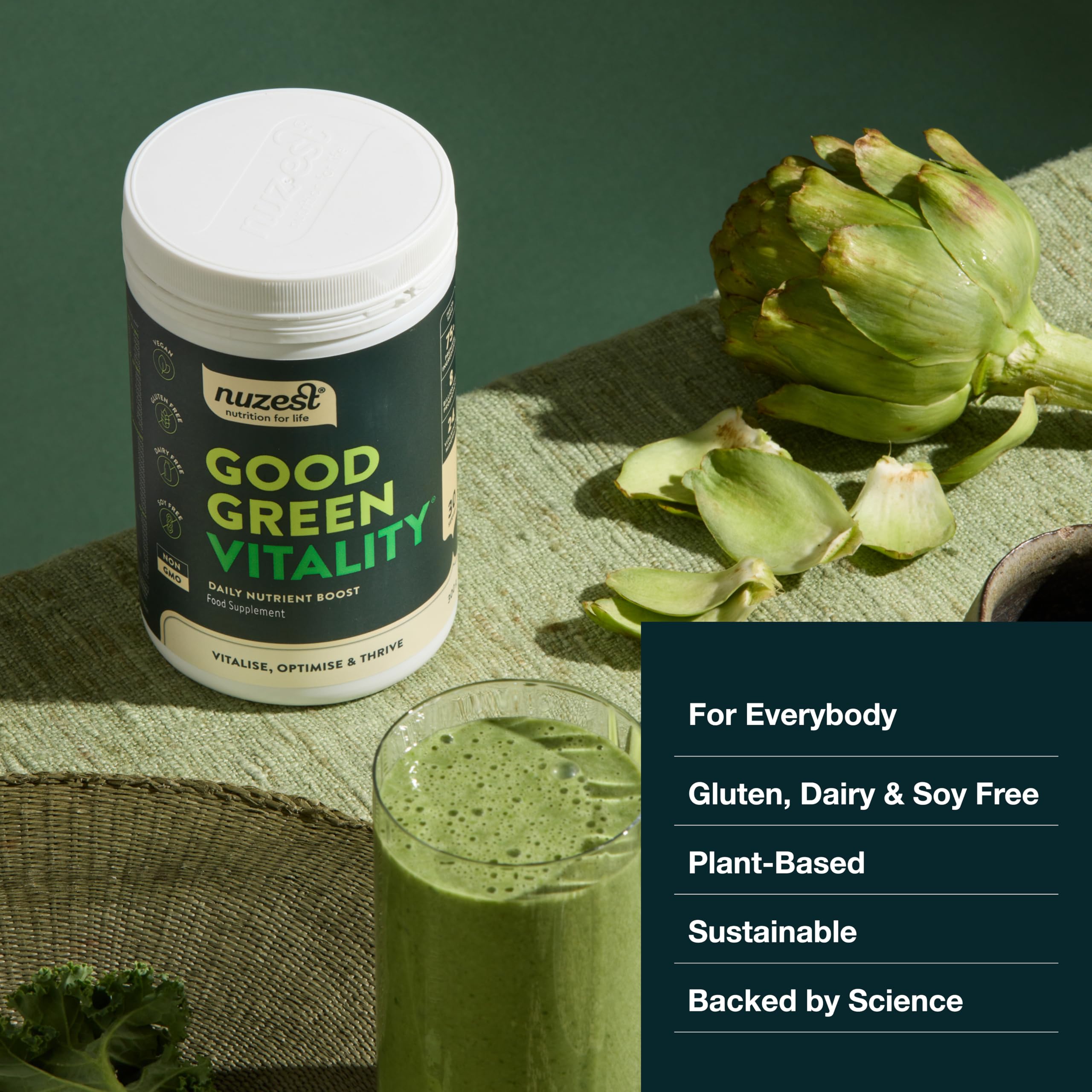 Nuzest Good Green Vitality packaging box signals eco conscious design