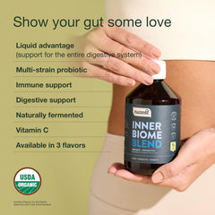 Nuzest Inner Biome Blend fermentation bubbles illustrate active cultures in liquid