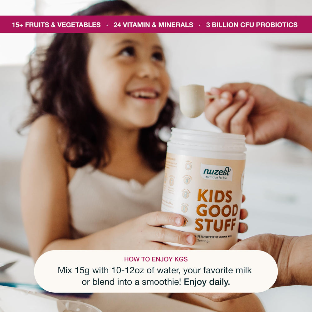 Nuzest Kids Good Stuff served to a child with straw