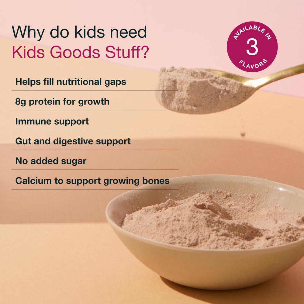 Nuzest Kids Good Stuff being stirred in a glass for quick smoothies