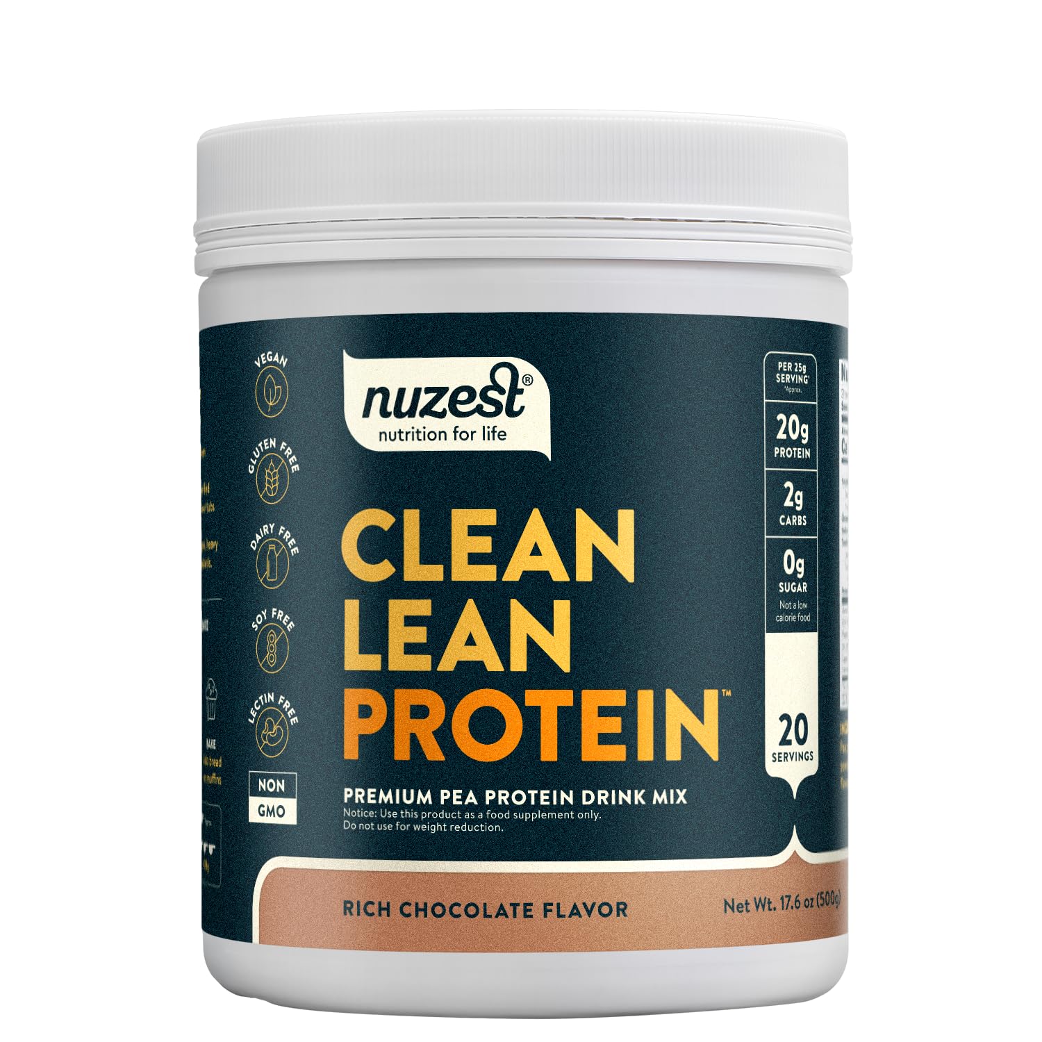 Nuzest pea protein powder bottle showing premium vegan protein for daily vitality