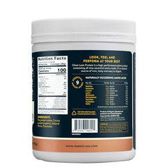 Nuzest pea protein powder scoop ready for a quick, convenient serving