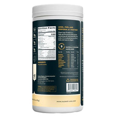 Nuzest pea protein powder scoop with powder ready to mix into quick vegan shakes