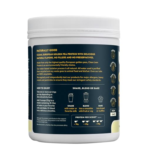 Nuzest pea protein powder vanilla tub, smooth post-workout shake.