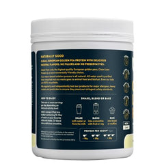 Nuzest pea protein powder vanilla tub, smooth post-workout shake.