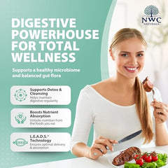 Serving suggestion showing daily dose with meals for digestion support.