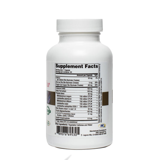 NWC Naturals Pro-Biotics Plus capsules close-up highlights vegetarian formula for daily family use