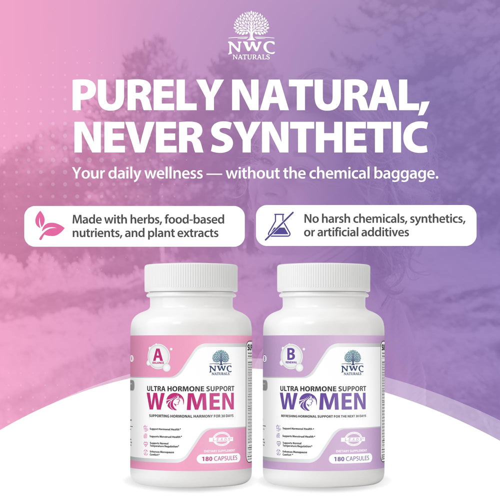 NWC Naturals Ultra-Hormone Support bottle open showing capsules.