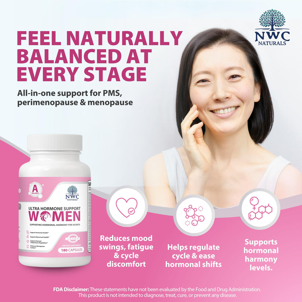 NWC Naturals Ultra-Hormone Support Formula A bottle side for balance support with plant-based ingredients