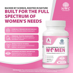 NWC Naturals Ultra-Hormone Support Formula A label closeup highlighting organic B-vitamins for mood and energy