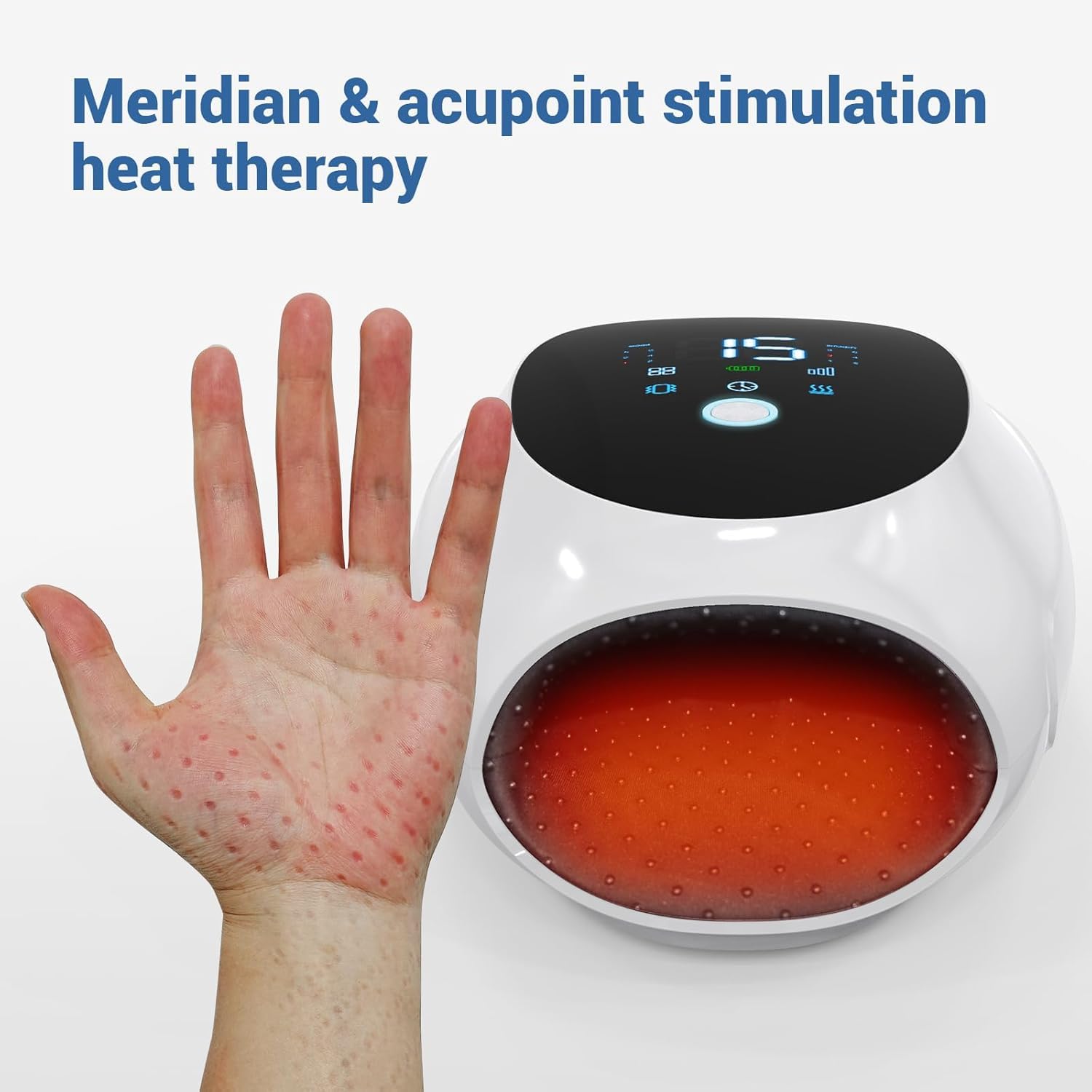 NXHMO device displaying 6 modes and intensities for personalized massage