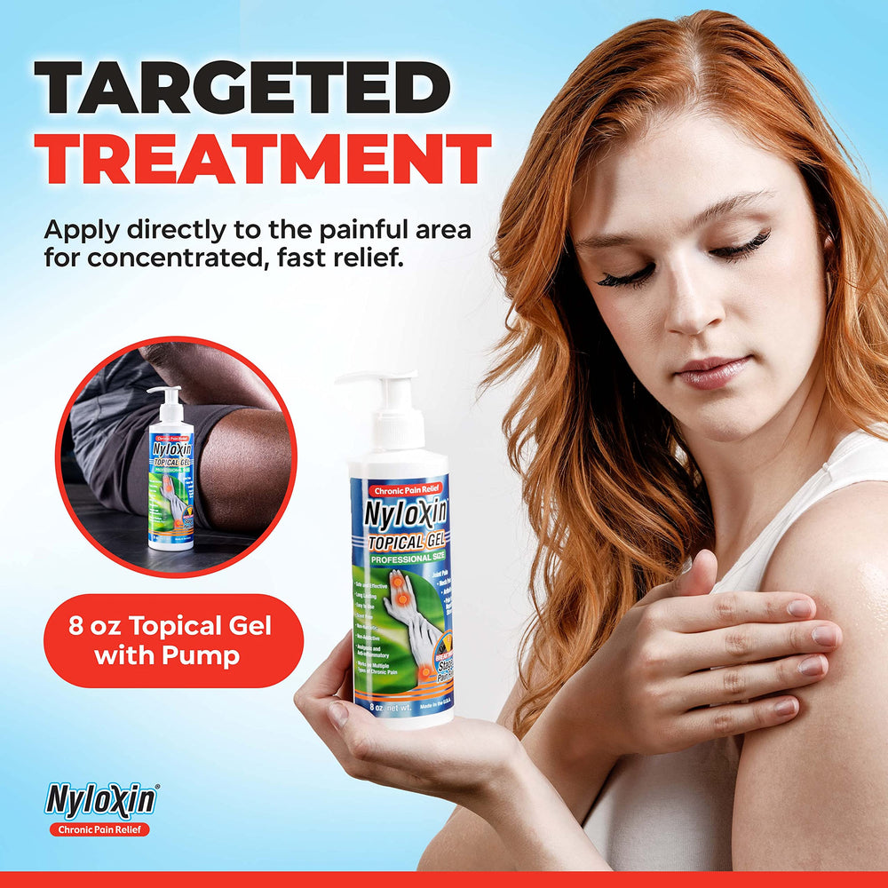 Nyloxin 8 oz bottle side label highlighting scent-free, non-greasy formula